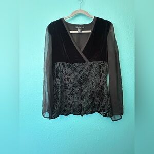 SilkLand Black Sheer Floral Blouse